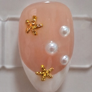Faux Ongles à Presser Coquillage Perle Fleur Étoile de Mer Paillettes Amande pour Salon, Fête, Plage - Product Image 5