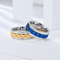Bague rotative classique en acier inoxydable à maillons de chaîne, avec incrustation rotative, argent, noir, or, bleu, anti-stress, bijou fidget, cadeau