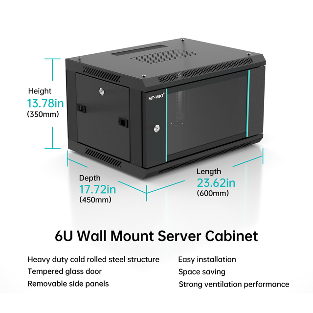 MT-VIKI 6U Wall Mount Server Cabinet Network Rack Vented Enclosure, 0.8mm Thick, 17.7'' Deep (450mm), for 19'' IT Equipment