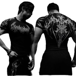 Black <b>Compression</b> T-Shirt Geometric Print Short Sleeve Slim Fit Sports Tee Quick Dry Gym Workout <b>Top</b> for <b>Men</b> - Product Image 4