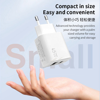 Chargeur de voyage 45W à 2 ports USB Type-C avec protection PD et OTP pour ordinateurs portables et téléphones mobiles Entrée 5V/2A