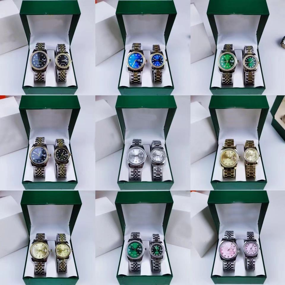 Push Set Watch Stainless Steel Quartz Set Watches Couple Watch Gold Men's Women's ...