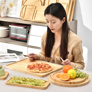 Plateau de service en bambou rond ou carré pour pizza, pain, cuisine, salle à manger, style simple, couleur unie - Product Image 1