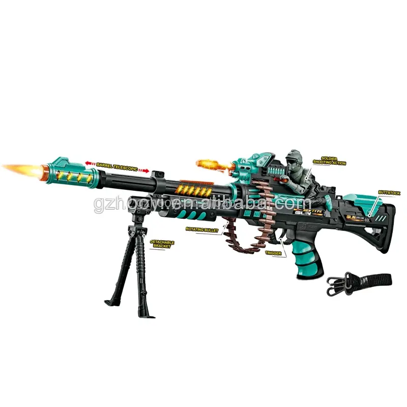 Plastic Electric Gun Toy GCC Bullet 360 Rotating Barrel Telescopic Battery Operated Army Gun Toy with Light Sound