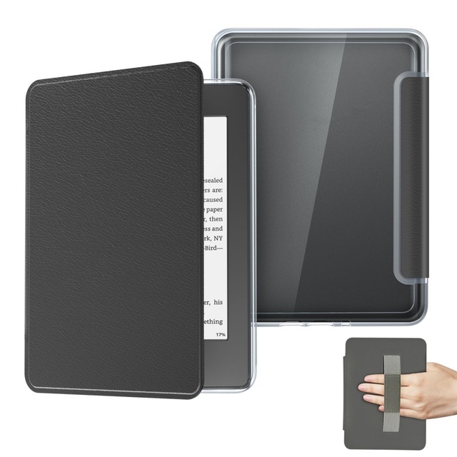 For Customizable Color 2024 Signature Edition Auto Sleep/Wake Foldable Clear Leather Hand Strap Case for 7-inch Kindle
