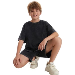 Keepsowing Kids Cotton Acid Wash <b>T</b>-<b>Shirt</b> Unisex Oversized Loose Fit With <b>Pocket</b> 3-16Y - Product Image 4