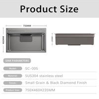 Évier de cuisine commercial Vbosr en acier inoxydable 304, fait main, à poser sous plan, simple bac, rectangulaire, moderne