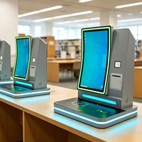 Terminal de prêts et de retours de livres en libre-service incurvé de 23,6 pouces avec fonctions d'impression, de lecture de cartes et de numérisation de codes QR