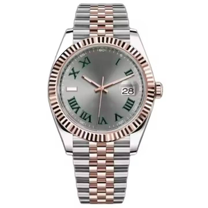 Reloj deportivo para hombre con cara romana verde de versión ultraalta, correa de reloj mecánica de cinco cuentas de acero inoxidable - Product Image 1