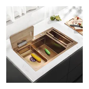 Mode or Rose nouveaux ustensiles ménagers de cocina organisateur de cuisine évier de cuisine multifonction avec ensemble d'outils de porte-panier