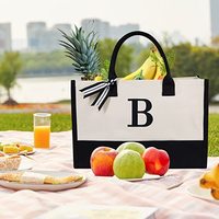 Sac fourre-tout personnalisé en toile avec initiales, fermeture éclair, cadeau d'été, broderie monogramme Ruth, doublure en PVC de 7 pouces