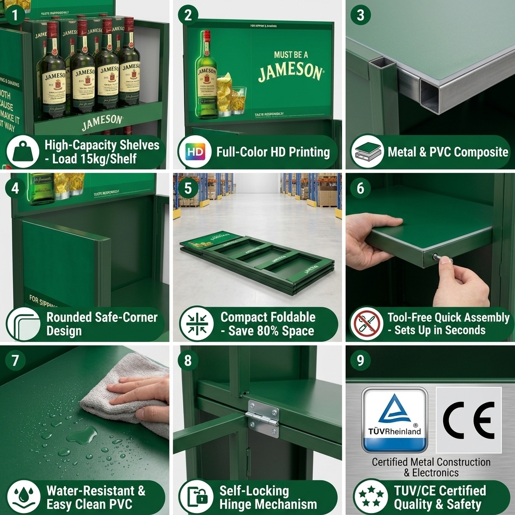 Custom Wine Display Rack 48 Bottles 4-Tier Metal Liquor Merchandiser Knock Down Folding Floor Display Stand for Liquor Store — view 5