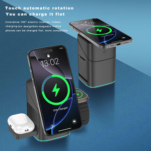 Justlink 15W 3 en <span class=keywords><strong>1</strong></span> Tactile Électrique 180 °   Support de chargeur sans fil magnétique rotatif rapide N52 pliable pour iPhone Watch <span class=keywords><strong>AirPods</strong></span> - Product Image 5