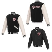 Veste universitaire unisexe noire et blanche, style baseball, avec boutons pression, col et poignets côtelés rayés, streetwear JA0904