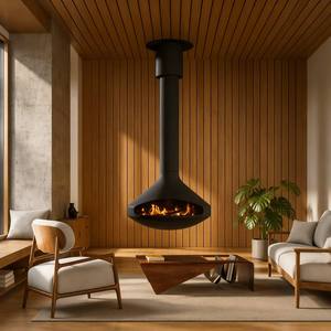 Cheminée suspendue d'intérieur au design moderne de 700 mm, foyer décoratif à bois véritable, pour salon - Product Image 3