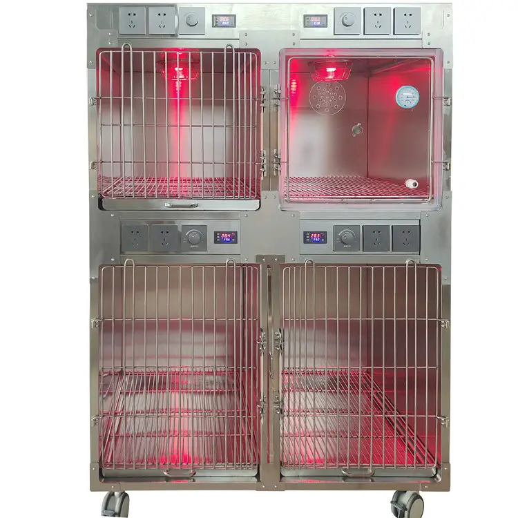 قفص ICU بيطري من الفولاذ المقاوم للصدأ لعيادة الحيوانات الأليفة قفص للكلاب والأكسجين قفص للعلاج بالأكسجين البيطري