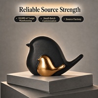 Sculpture moderne en céramique noire et dorée représentant une mère et un bébé oiseau, figurine artistique pour table, étagère de salon et décoration intérieure