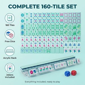 Ensemble de Mahjong américain de luxe <span class=keywords><strong>en</strong></span> acrylique vert clair gravé au laser, 4 couches, 160 pièces, turquoise, pour soirée casino - Product Image 1