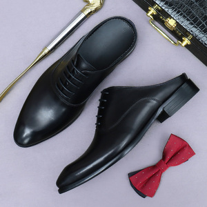 High-quality business-style lace-up genuine leather upper half-soled slipper-style casual leather shoes without heels - Product Image 5