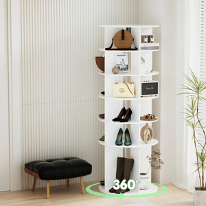 Étagère à chaussures en bois rotative moderne à 7 niveaux, capacité <span class=keywords><strong>de</strong></span> 28 paires, <span class=keywords><strong>tour</strong></span> <span class=keywords><strong>de</strong></span> rangement <span class=keywords><strong>de</strong></span> chaussures pour l'entrée <span class=keywords><strong>de</strong></span> la maison - Product Image 3