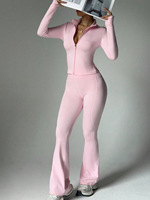 Ensemble de sport classique 2 pièces pour femme : veste de yoga zippée à manches longues et pantalon évasé, sensation seconde peau, pour gym, fitness et entraînement, extensible