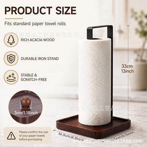 Wooden <b>Tissue</b> Holder Solid Wood Rectangular Countertop Minimalist Design Kitchen Toilet <b>Paper</b> Stand <b>Black</b> Metal Frame - Product Image 5