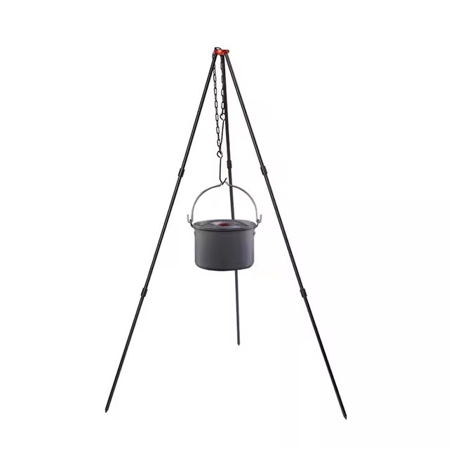 Portable 3-Section Aluminum Alloy Tripod Outdoor Bonfire Cookware Stand for Camping Hanging Pot Picnic Barbecue Stand