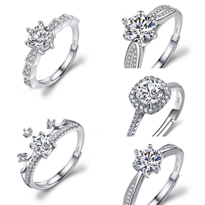ファッション女性用ジュエリーリングイミテーション925 Moissanite銅リング結婚披露宴小道具調節可能なダイヤモンドジルコンリング