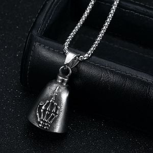 yunnique <b>Titanium</b> Steel Bell Pendant Necklace Vintage Skull Hand Design Unisex Fashion Jewelry - Product Image 1