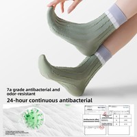 Chaussettes mi-mollet pour femmes, style décontracté à motifs de dessins animés, tons verts frais, respirantes, texture jacquard