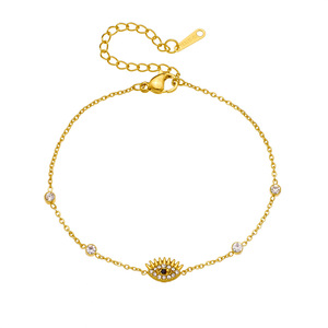 Fashion Charm Bracelet Gold Plated Evil Eye Design Bezel Set Crystal Chain Jewelry Gift For Women - Product Image 5