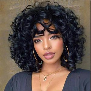 <span class=keywords><strong>Parrucca</strong></span> corta <span class=keywords><strong>Afro</strong></span> crespa riccia con frangetta per donne nere Cosplay soffice senza colla misto marrone biondo capelli sintetici naturali - Product Image 1