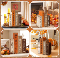 Décoration de table d'automne rustique style ferme, 4 pièces, panneau en bois « Thankful »