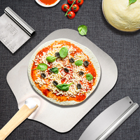 Utensilio de Cocina, Pala para Pizza de Aluminio de 12 Pulgadas, Espátula para Pizza con Mango de Madera Plegable para Hornear Pizza y Pan