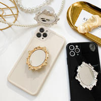 Support de téléphone portable de luxe vintage avec mini-miroir, support adhésif pliable en forme d'anneau pour smartphone et tablette