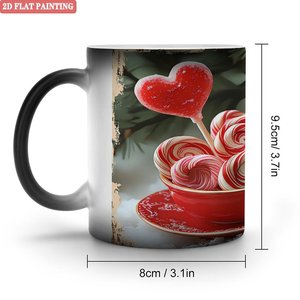 Heat Changing Mug 11oz Ceramic Frosted Black With 2D Flat Painting Design Christmas Candy Pattern - Product Image 1