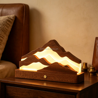 Lampe de bureau en bois Montagne, lampe de table LED rechargeable en acrylique, veilleuse tactile USB décorative pour chambre à coucher