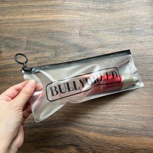 Custom Long Frosted PVC Zipper <b>Bags</b> - Black Printed Logo Plastic Zip Lock Pouch with Ring Pull - Product Image 5