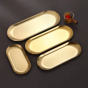 Factory outlet nordic style gold and silver stainless steel metal jewelry oval tray dessert steak dinner plate