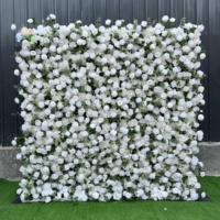 Panneau mural de fleurs artificielles en soie blanche, toile de fond florale pour mariage, fête, décoration de fond photo, mur de fleurs enroulable