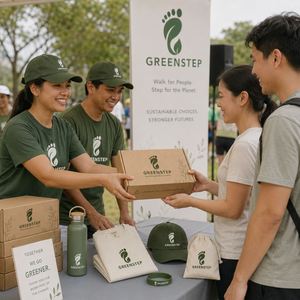 Kit de Marche Caritative Écologique Personnalisé avec Logo, Bouteille Réutilisable, T-shirt en Coton Biologique, Casquette et Bracelet - Product Image 3