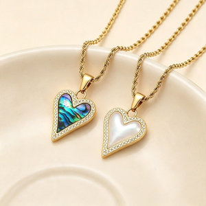 Minimalist Luxury Pointed Heart Shell <b>Charm</b> <b>Necklace</b> CZ Border Setting Stainless Steel Twisted Rope Chain Women - Product Image 3
