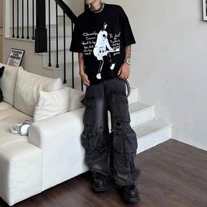 Pantalones Vaqueros Anchos de Estilo Hip Hop Urbano, Lavados a la Piedra, con Múltiples Bolsillos, para Hombre, Diseño Transpirable para Otoño, Invierno y Primavera, MOQ Bajo Personalizable - Product Image 3