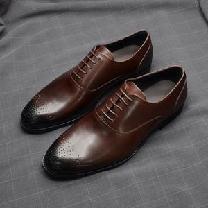 Chaussures habillées décontractées pour hommes en cuir de vachette faites à la main, à bout pointu, respirantes, antidérapantes et à lacets, idéales pour le bureau et les occasions professionnelles, grandes tailles - Product Image 5