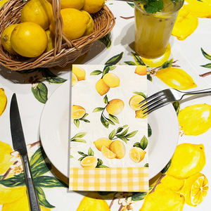 <span class=keywords><strong>Serviettes</strong></span> de table jetables 3 plis motif citron aquarelle avec bordure à carreaux pour réunions de famille et brunches festifs - Product Image 3
