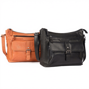 Bolso Bandolera de Cuero Genuino de Diseño Premium, Unisex, Negro, con Cierre de Cremallera y Broche, Estilo Clásico y Duradero para Uso Diario - Product Image 3