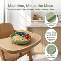 Assiette ronde en silicone pour bébé à 3 compartiments, sans bol, sans BPA, assiette souple pour tout-petits, design simple, facile à transporter
