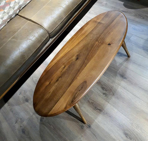 Table basse moderne faite à la main, prix de gros, en bois de noyer massif, ovale, ellipse, rectangle, style mid-century - Product Image 1