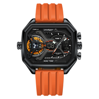 POEDAGAR E106 Montre Homme Électronique à Double Fuseau Horaire, Bracelet Silicone, Affichage LED Lumineux, Date et Jour, Montre à Quartz Tendance pour Homme