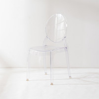 Vente en gros d'usine de chaises modernes en acrylique transparent à dossier rond en résine plastique transparent pour la location d'événements de mariage et de fêtes